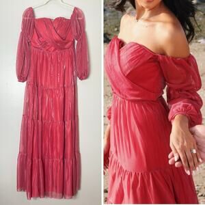 NWT ALAMOUR DRESS GOWN PINK EVENING FORMAL WEDDING GUEST COQUETTE MILKMAID